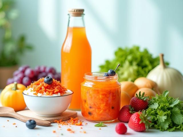 Healthy, colorful shot of fermented foods and probiotics